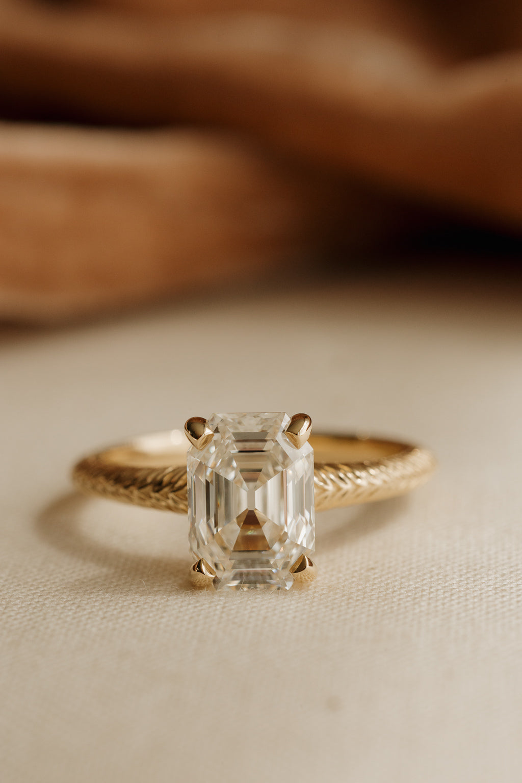 No. 05 Engagement Ring in Antique Emerald Cut Diamond