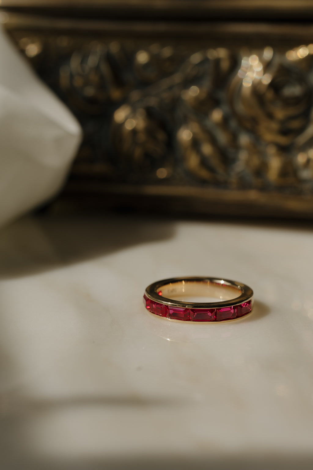 Chunky Channel Set Emerald Band in Ruby