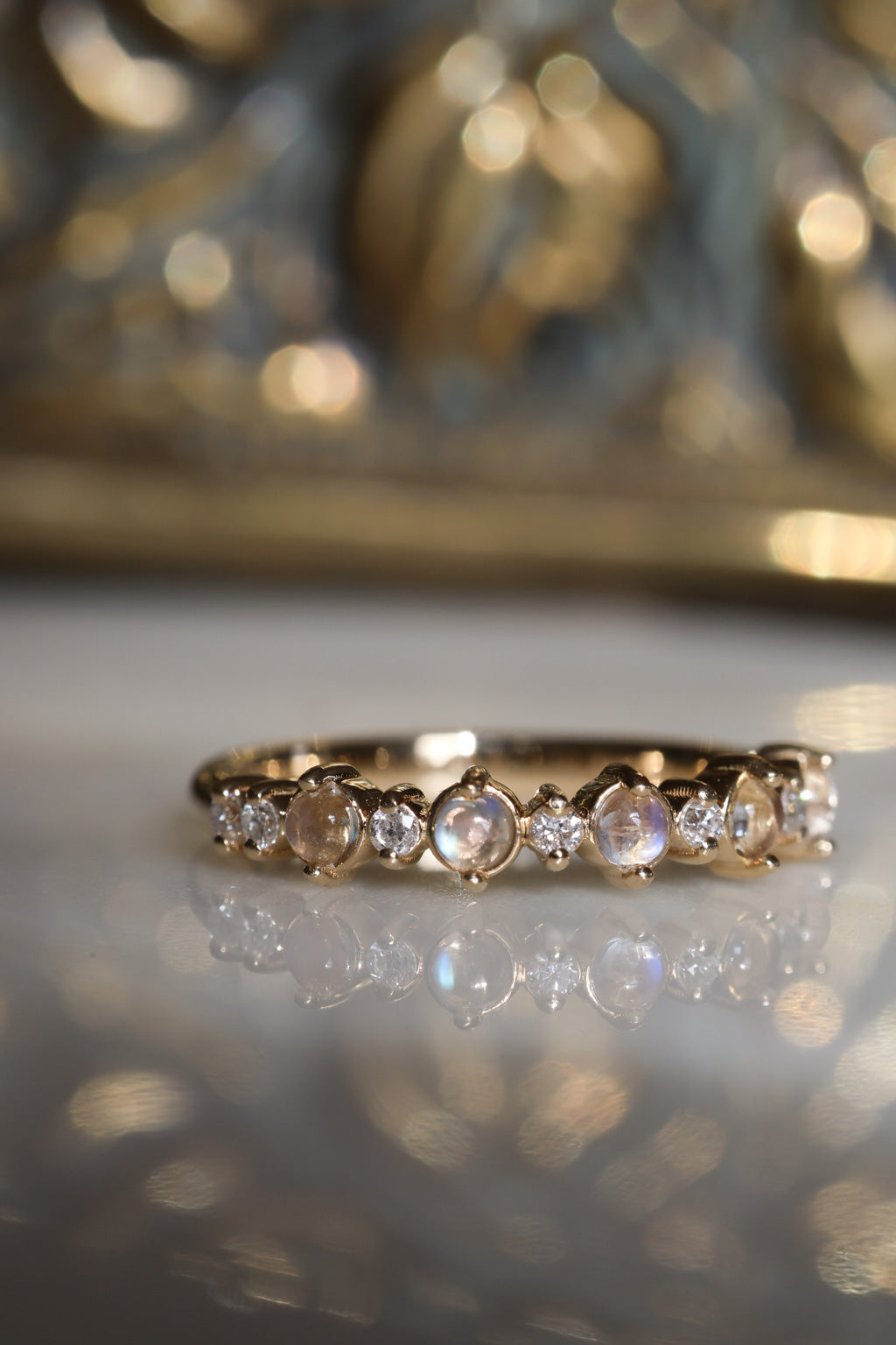 Moonstone and Diamond Band