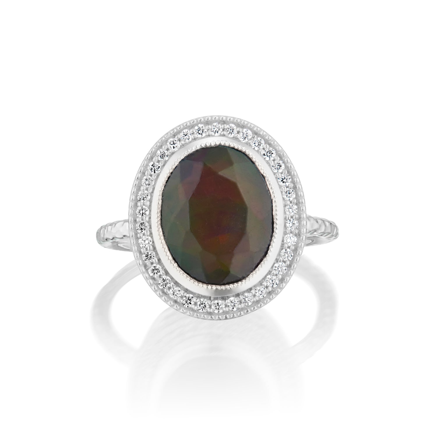 Oval Smoked Black Opal Starfall Ring