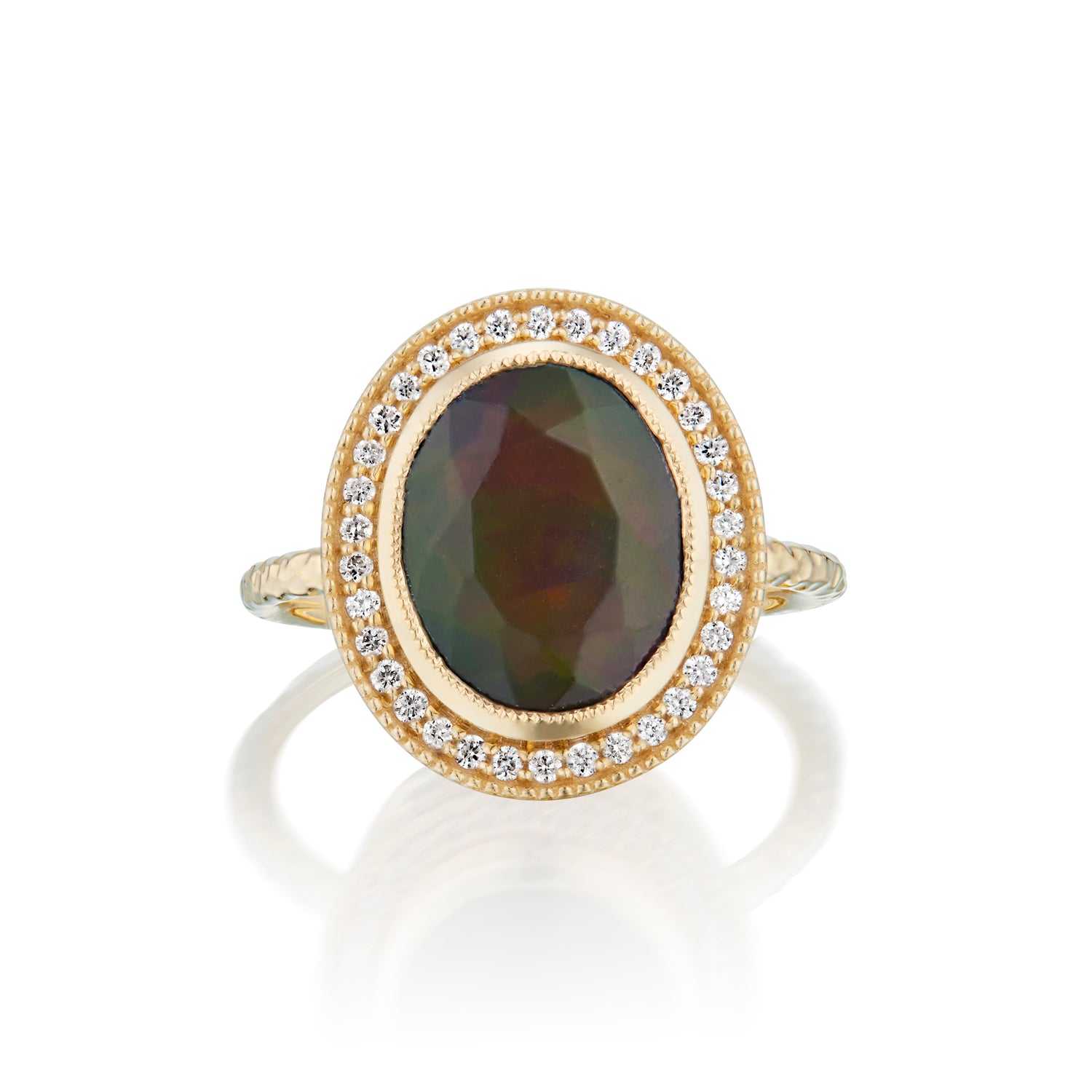 Oval Smoked Black Opal Starfall Ring