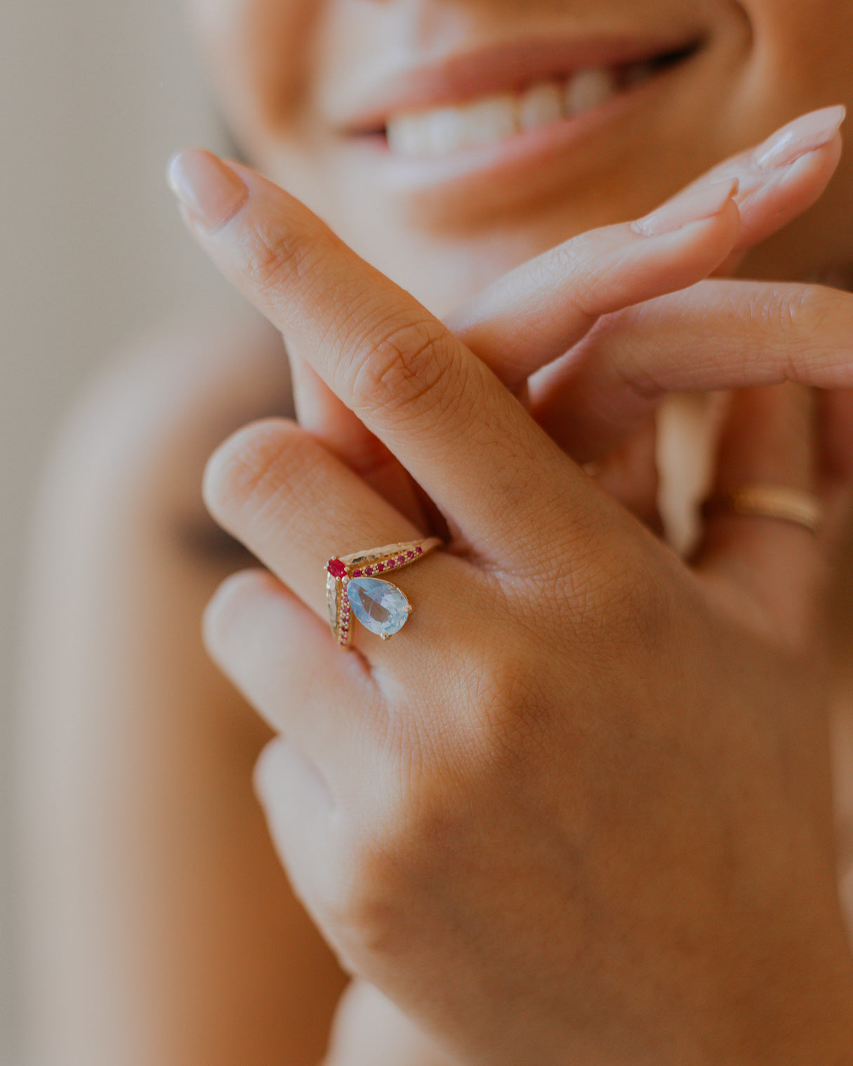 Aquamarine & Ruby Jasmine Ring