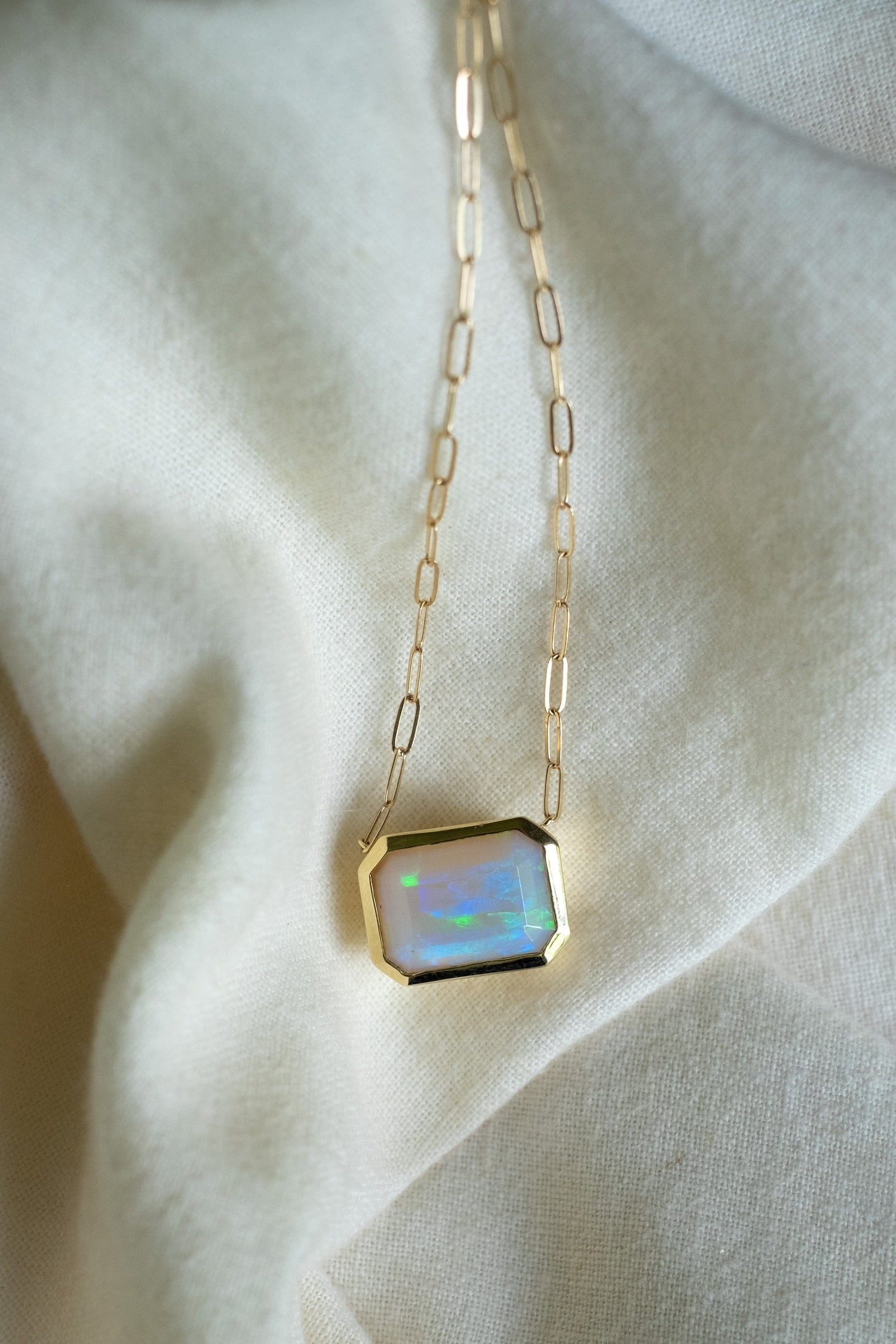 Bezel Set Opal or Moonstone Necklace