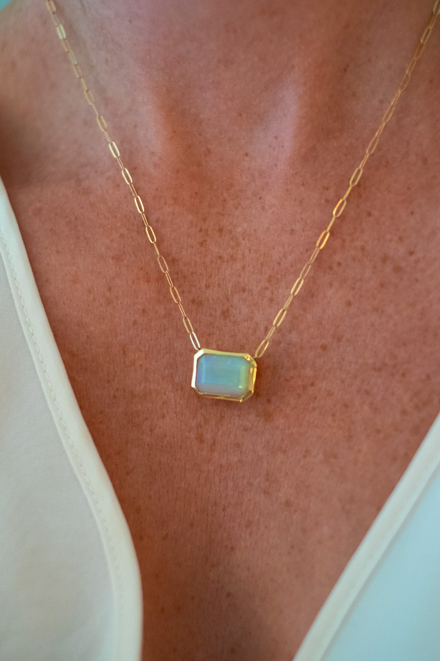 Bezel Set Opal Necklace on Trace Chain | Bespoke