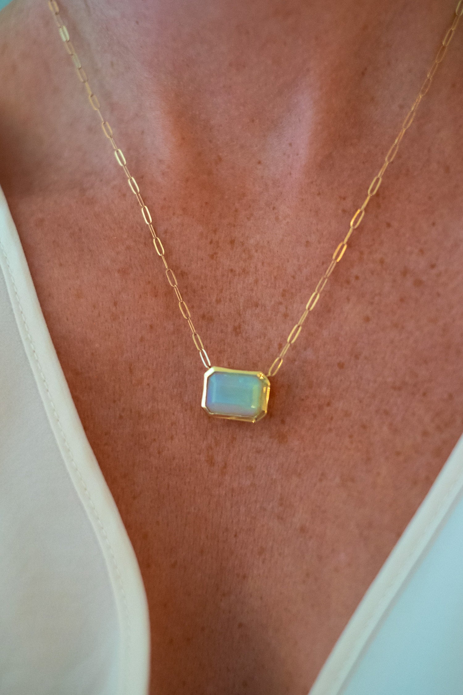 Bezel Set Opal or Moonstone Necklace