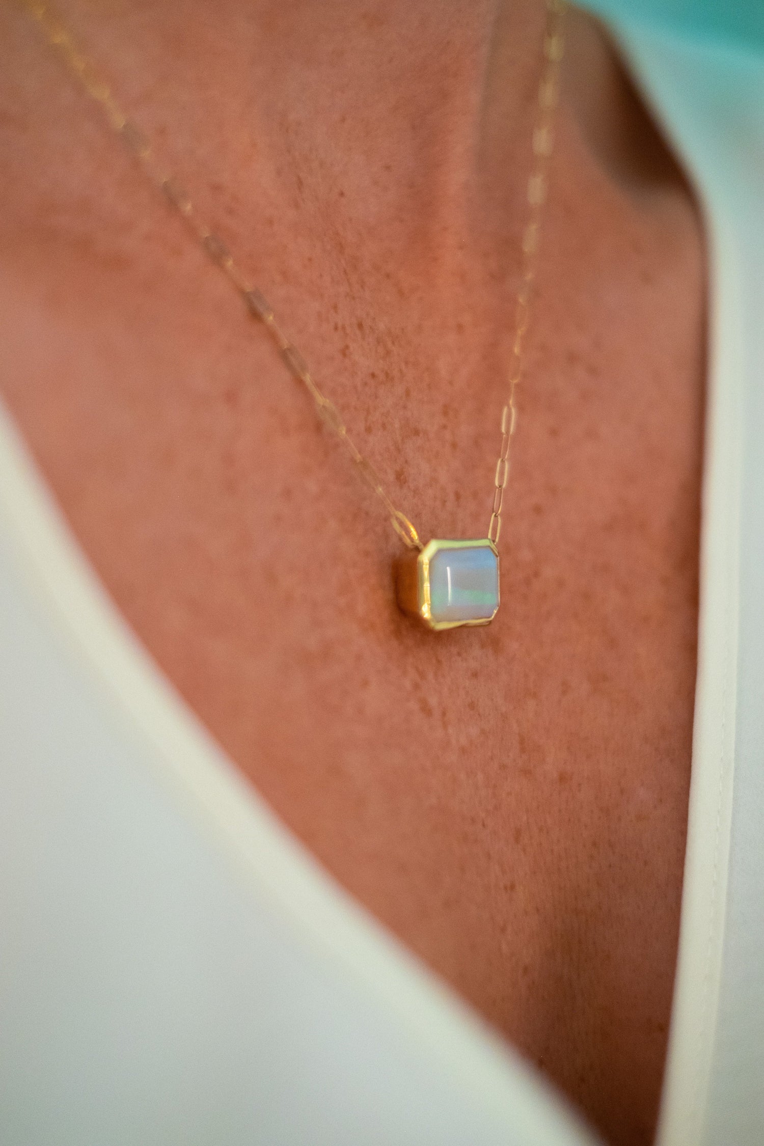 Bezel Set Opal or Moonstone Necklace