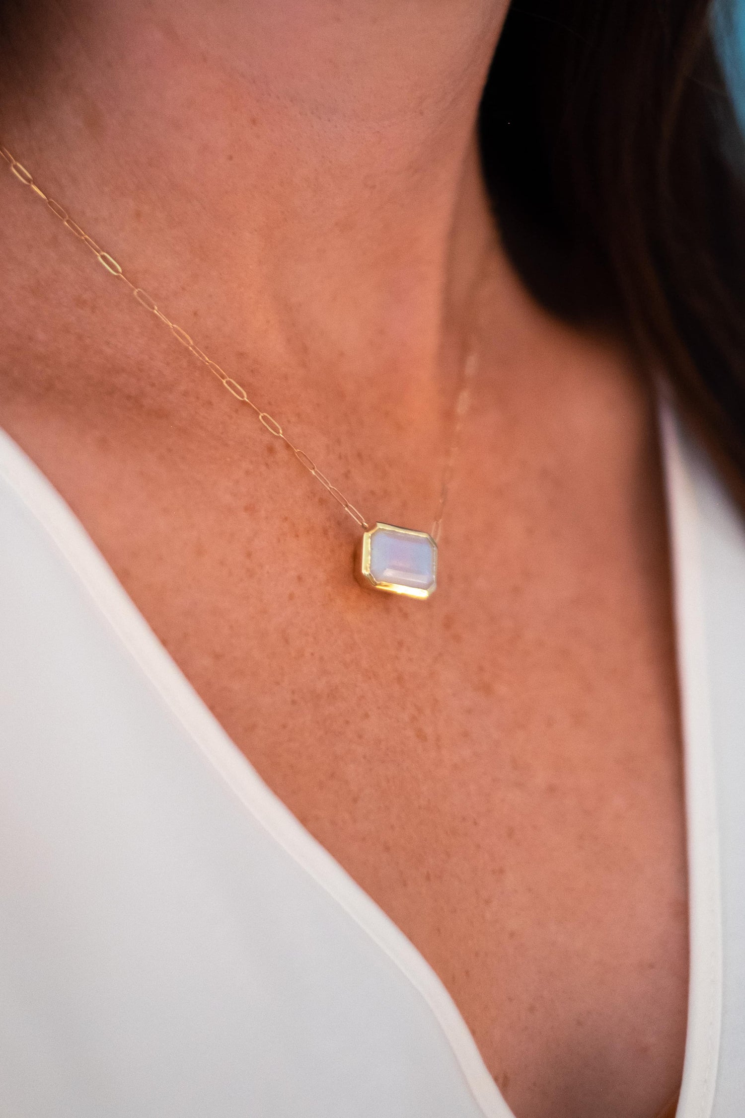 Bezel Set Opal or Moonstone Necklace