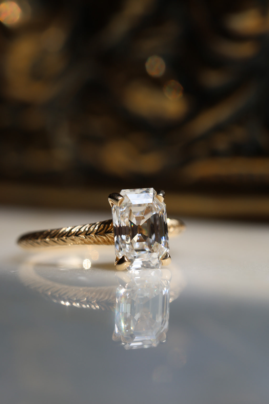 No. 05 Engagement Ring in Antique Emerald Cut Diamond
