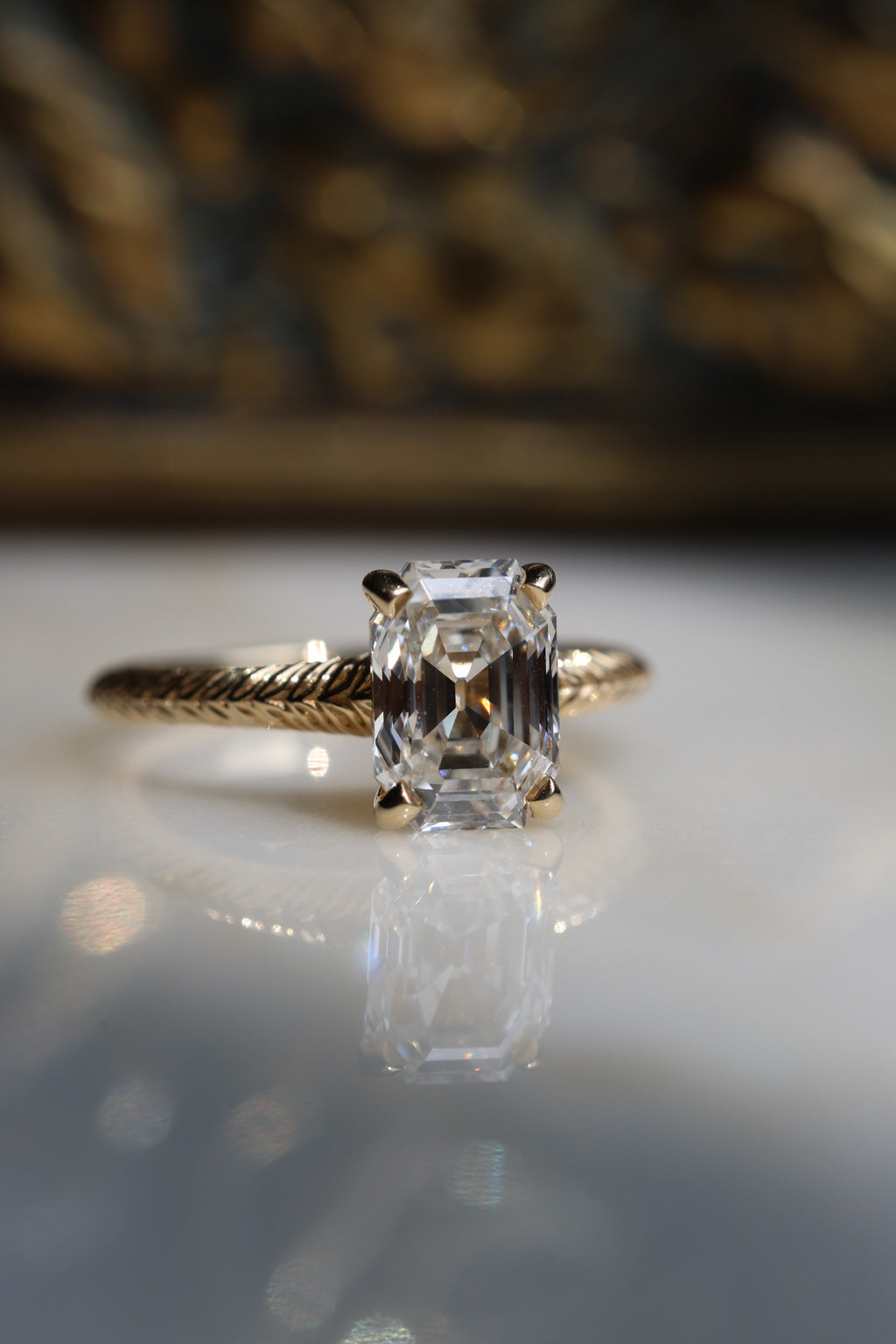 No. 05 Engagement Ring in Antique Emerald Cut Diamond