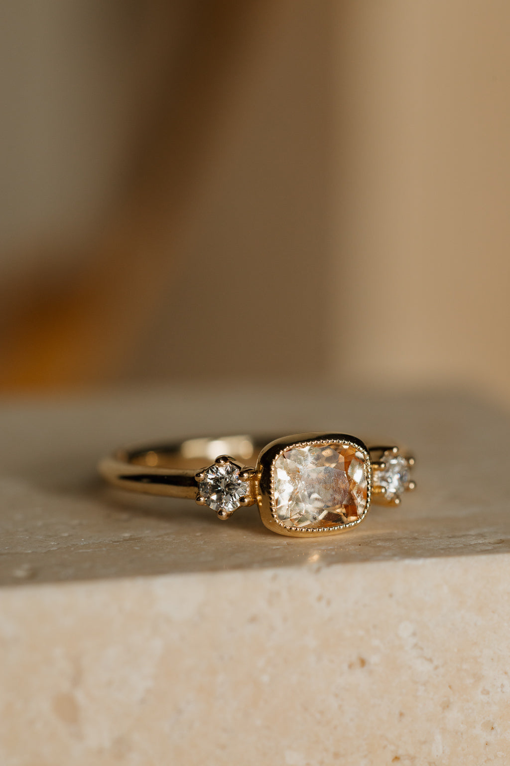 No. 07 East-West Ring in Peach Sapphire