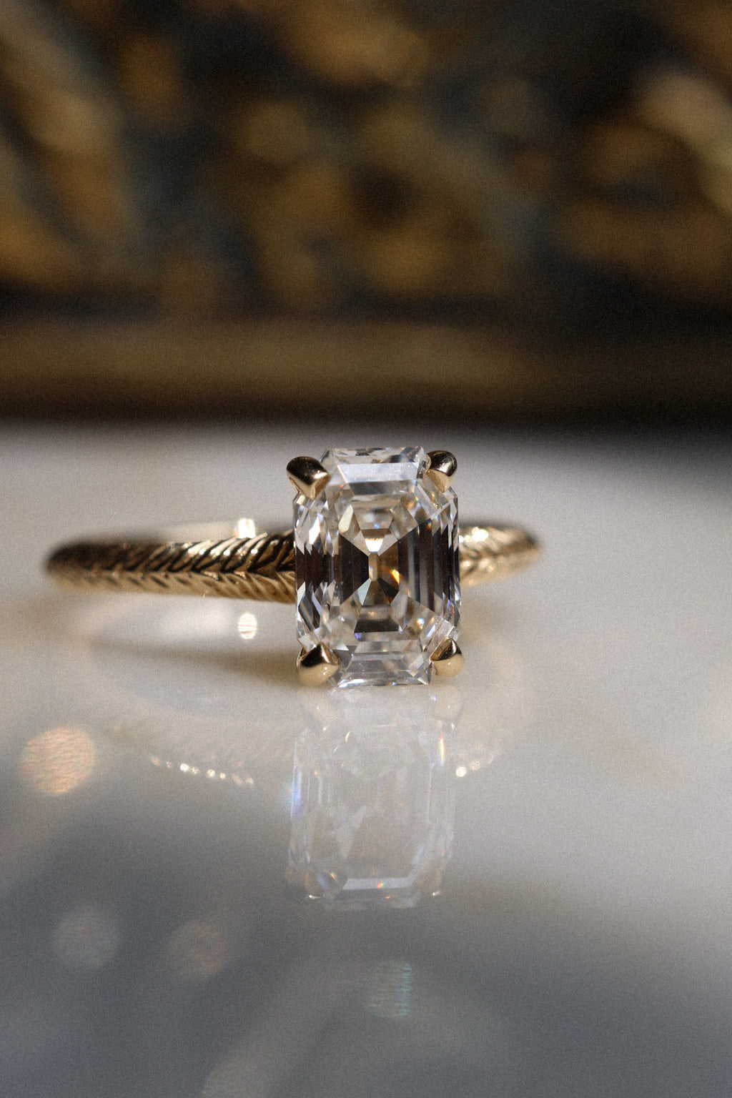 No. 05 Engagement Ring in Antique Emerald Cut Diamond
