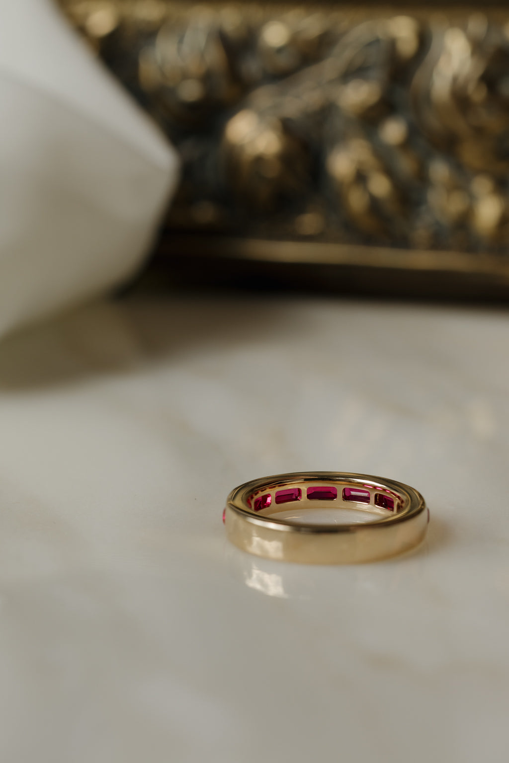 Chunky Channel Set Emerald Band in Ruby