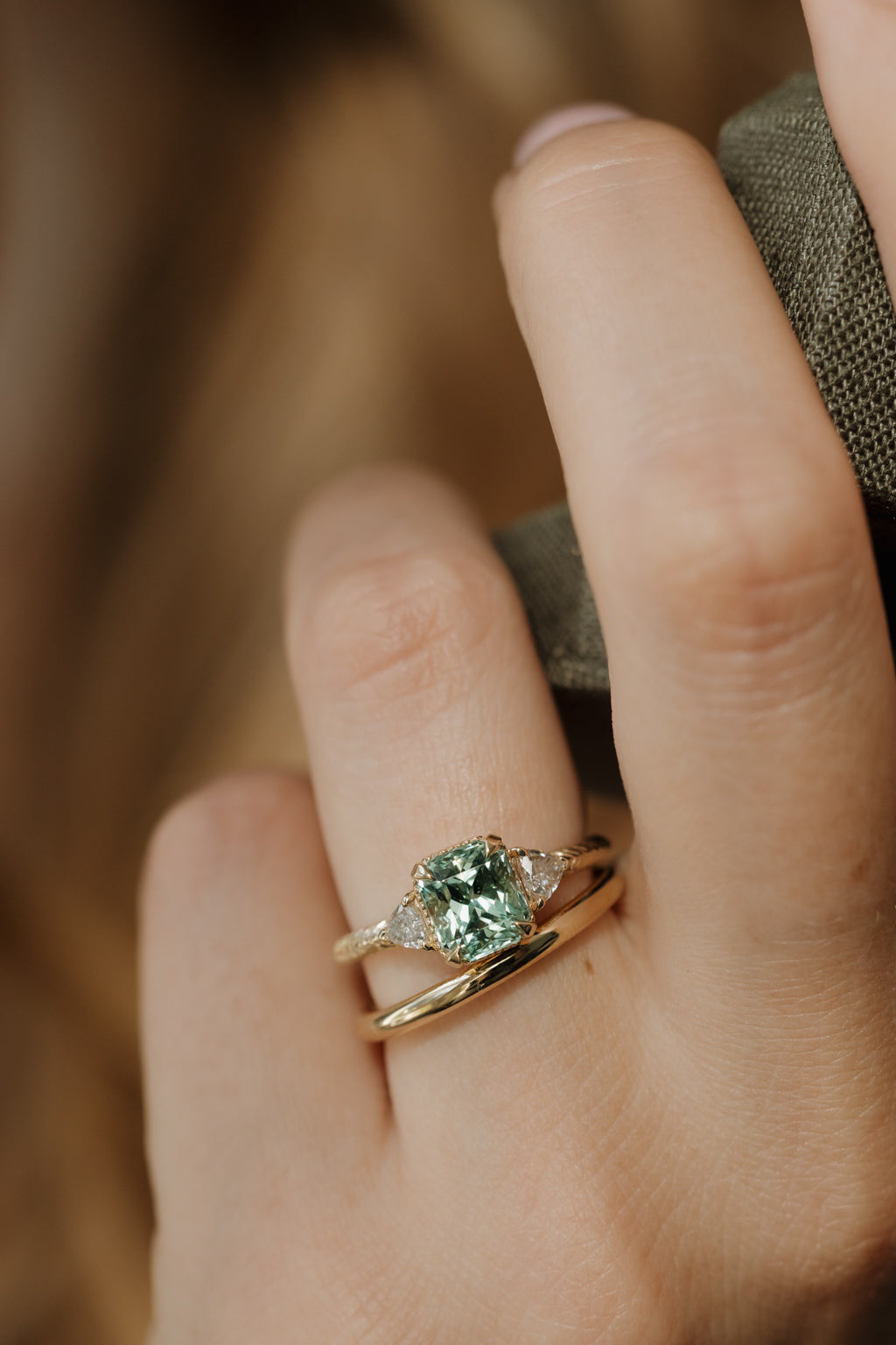 No. 12 Green Tourmaline Three Stone Ring