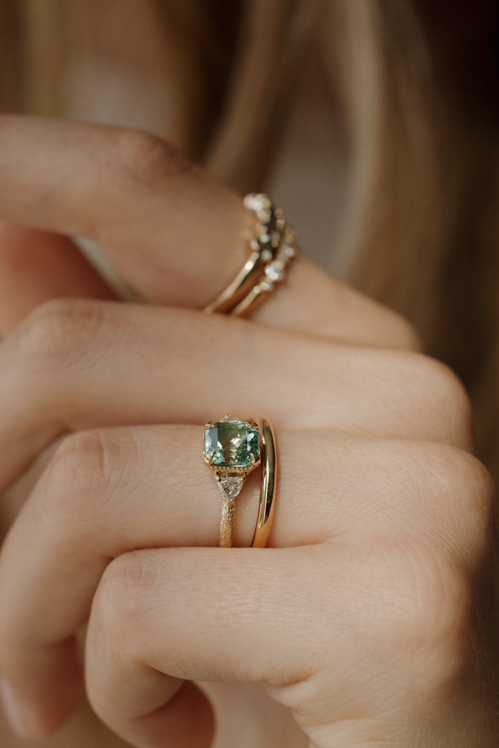 No. 12 Green Tourmaline Three Stone Ring