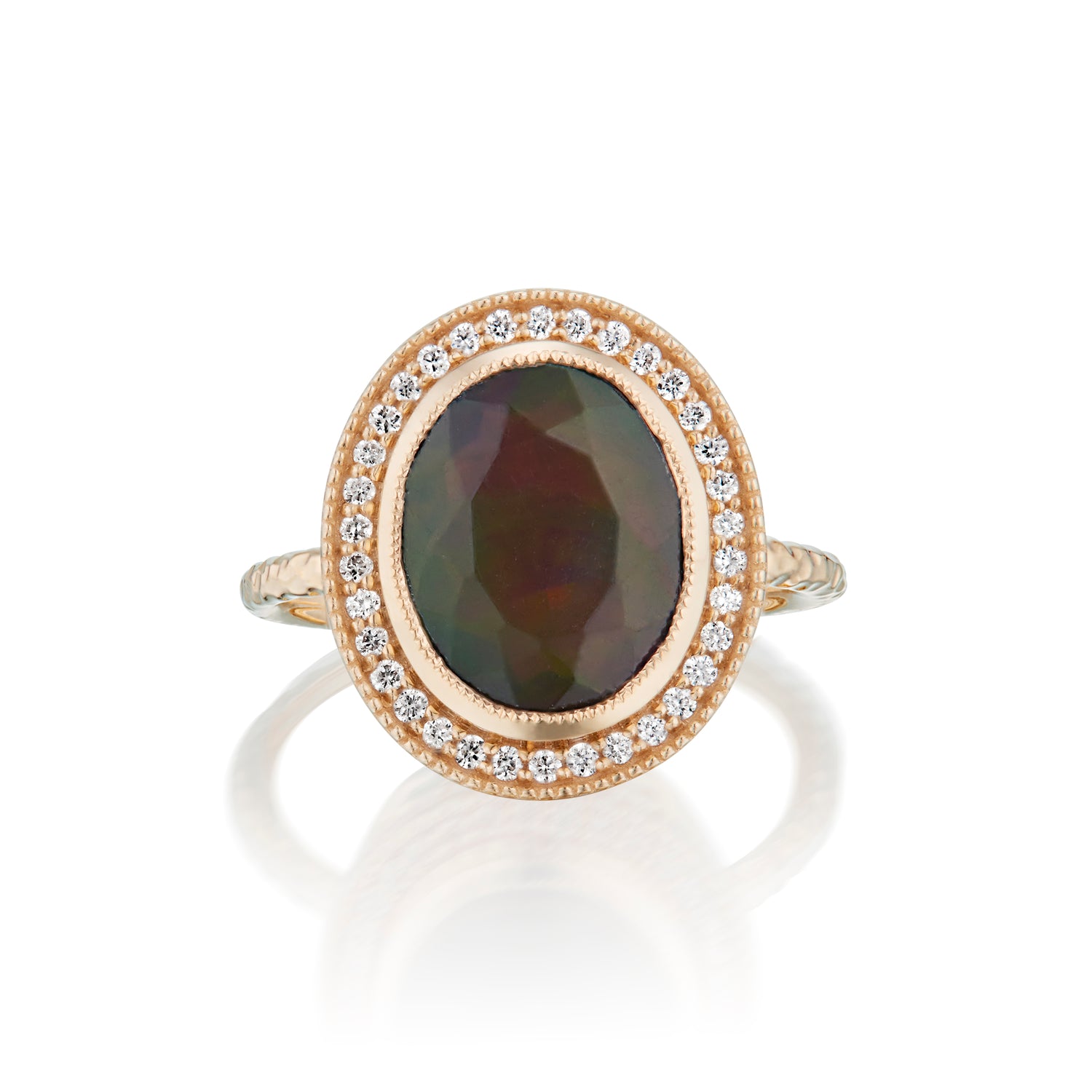 Oval Smoked Black Opal Starfall Ring