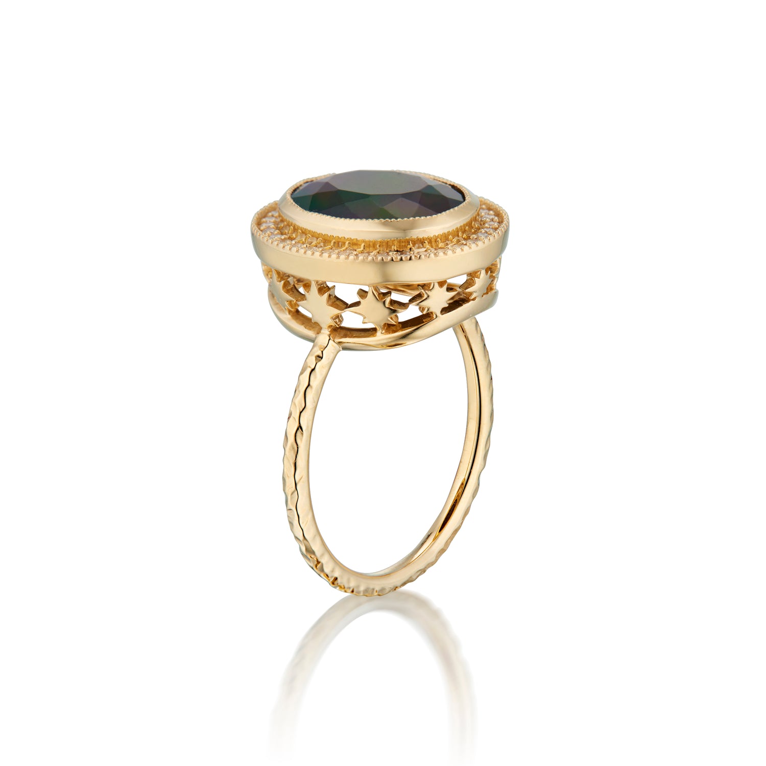 Oval Smoked Black Opal Starfall Ring | Ready to Ship