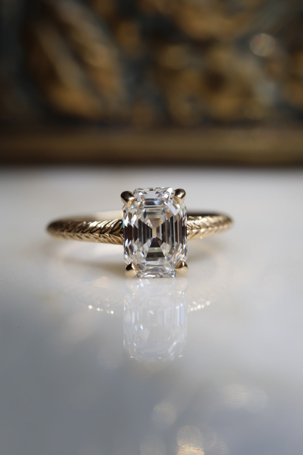 No. 05 Engagement Ring in Antique Emerald Cut Diamond