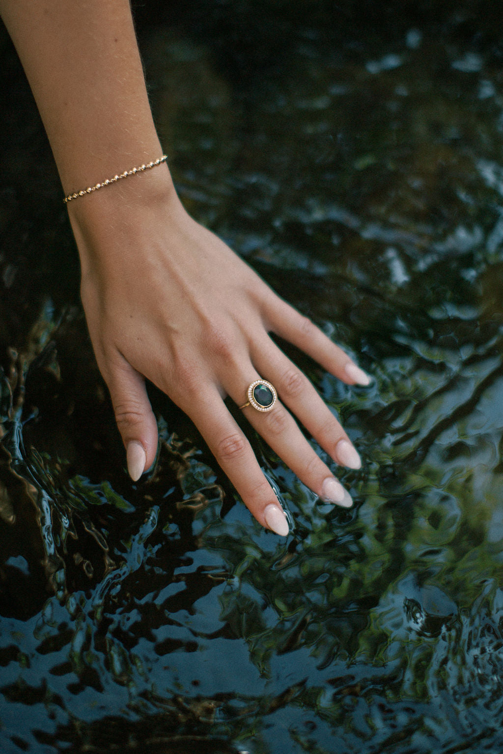 Oval Smoked Black Opal Starfall Ring