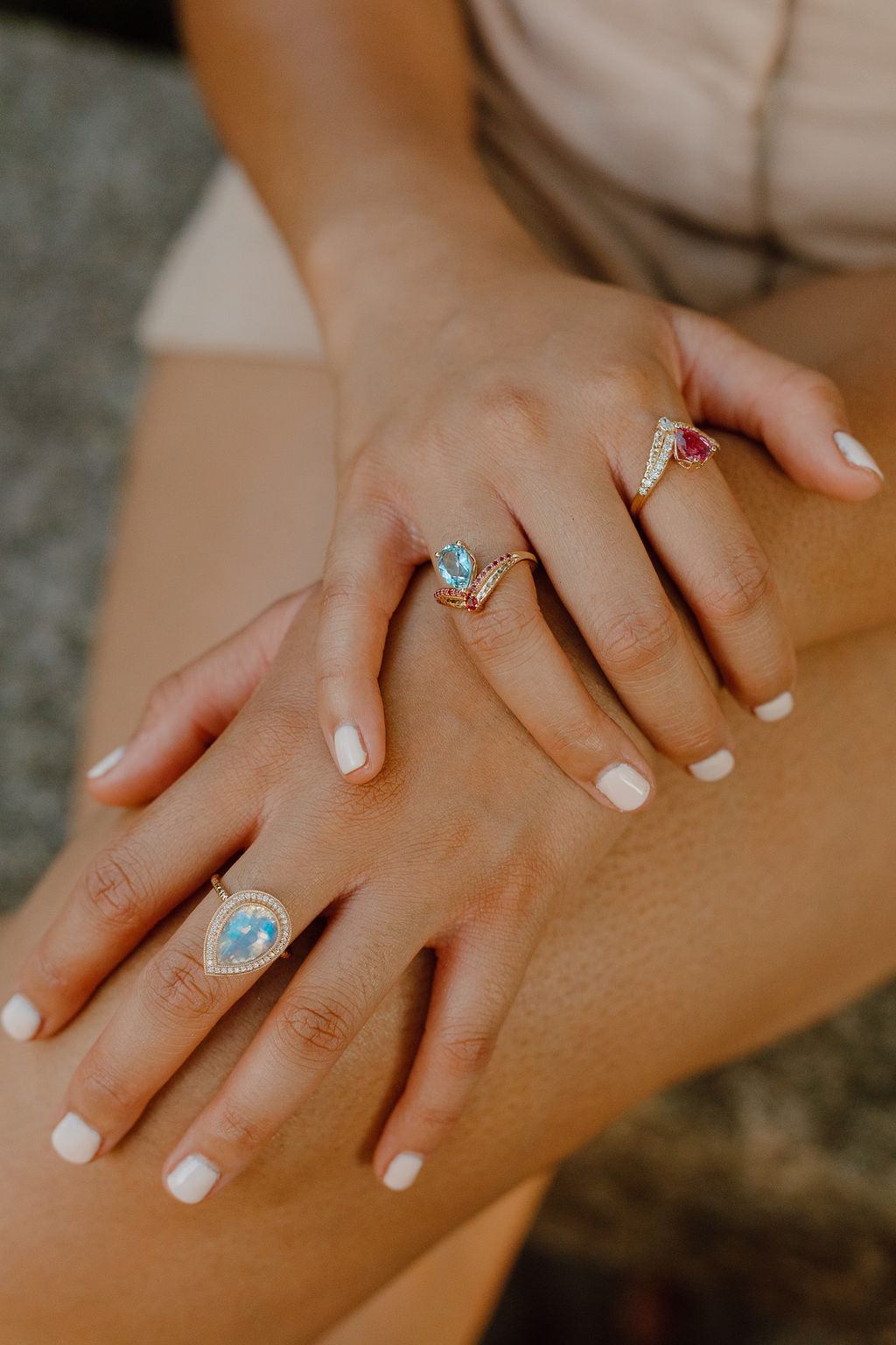 Pear Moonstone Starfall Ring