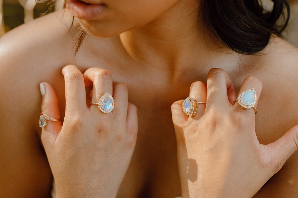 Pear Moonstone Starfall Ring